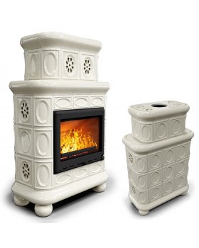 Изразцовый камин Медальон центральный двухъярусный Ваниль
