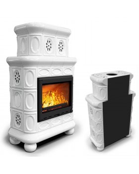 Изразцовый камин Медальон пристенный двухъярусный Белый