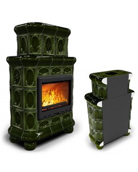 Изразцовый камин Медальон пристенный двухъярусный Хвоя