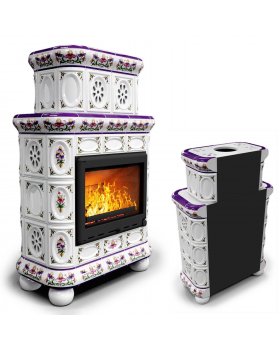 Изразцовый камин Медальон пристенный двухъярусный Ирисы