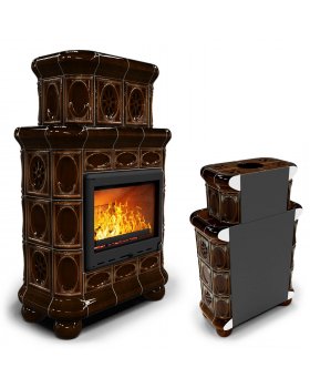 Изразцовый камин Медальон пристенный двухъярусный Каштан