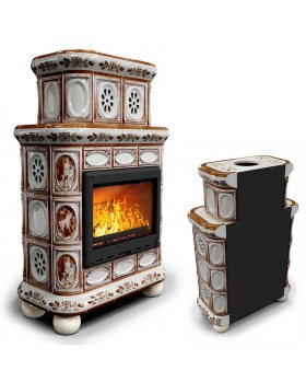 Изразцовый камин Медальон пристенный двухъярусный Модерн