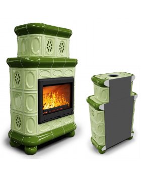 Изразцовый камин Медальон пристенный двухъярусный Олива