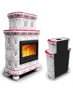 Изразцовый камин Медальон пристенный двухъярусный Сакура