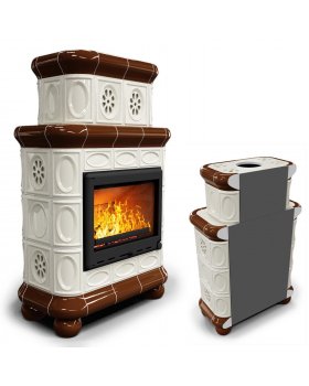 Изразцовый камин Медальон пристенный двухъярусный Шоколад