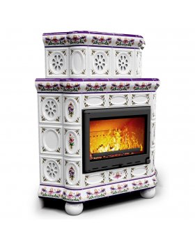 Изразцовый камин Медальон угловой двухъярусный Ирисы