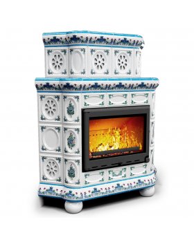 Изразцовый камин Медальон угловой двухъярусный Незабудки