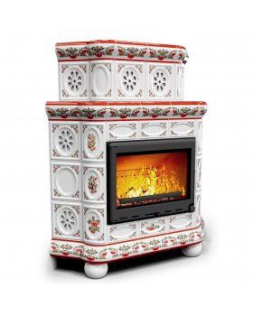 Изразцовый камин Медальон угловой двухъярусный Рябина