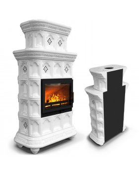 Камин с изразцами Истра пристенный двухъярусный Белый