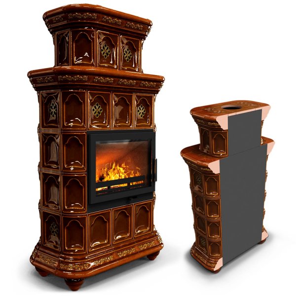 Керамическая печь Истра пристенный двухъярусный Каштан Керамическая печь Истра пристенный двухъярусный Каштан