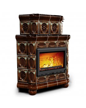 Отопительная печь на дровах Медальон угловой двухъярусный Каштан