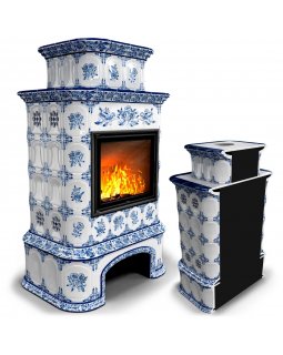 Изразцовая печь для дома Прованс с дровником пристенный двухъярусный Дельфт-foto3