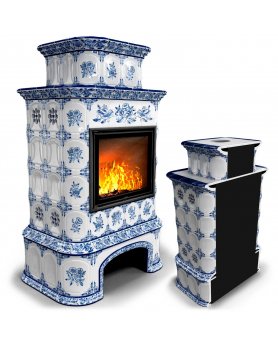 Изразцовая печь для дома Прованс с дровником пристенный двухъярусный Дельфт-foto3