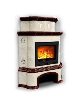 Печь для дачи на дровах длительного горения Прованс с дровником угловой двухъярусный Шоколад.