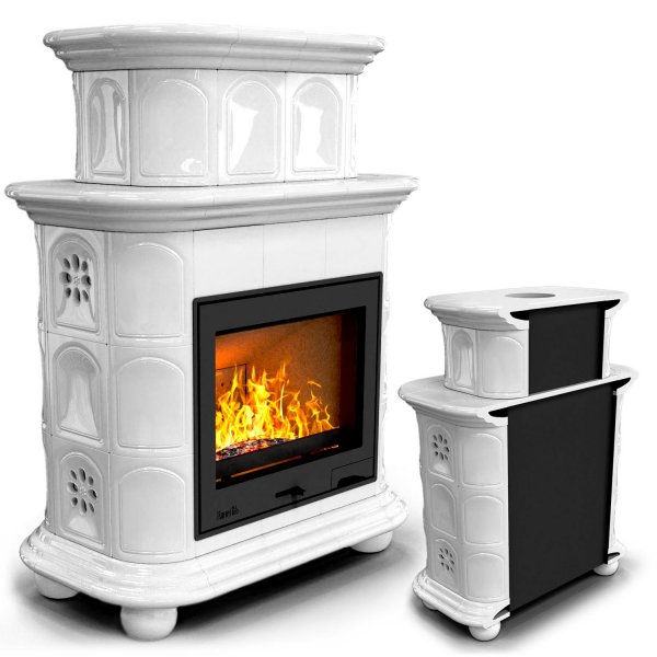 Прованс пристенный двухъярусный Белый. Камин на дровах для частного дома Прованс пристенный двухъярусный Белый. Камин на дровах для частного дома