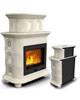 Прованс пристенный двухъярусный Ваниль. Камин со стеклом на дровах