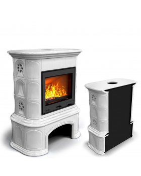 Прованс с дровником пристенный Белый. Печь для дома на дровах длительного горения
