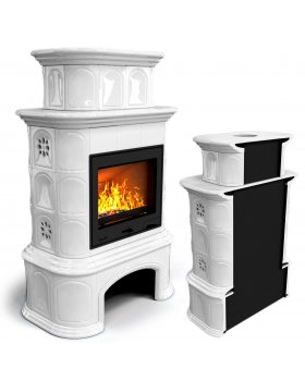 Прованс с дровником пристенный двухъярусный Белый. Камин на дровах для частного дома