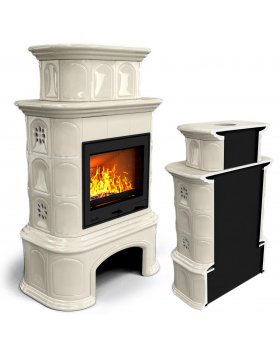 Прованс с дровником пристенный двухъярусный Ваниль. Камин со стеклом на дровах