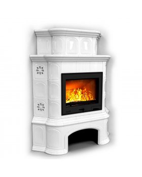 Прованс с дровником угловой двухъярусный Белый. Камин для дачи дровяной длительного горения .