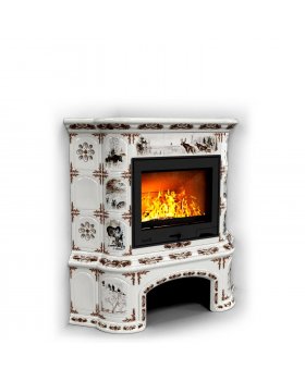 Прованс с дровником угловой Зима в лесу. Камин для отопления дома