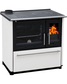 Плита PLAMEN 850 GLAS, белая, труба слева (Plamen)