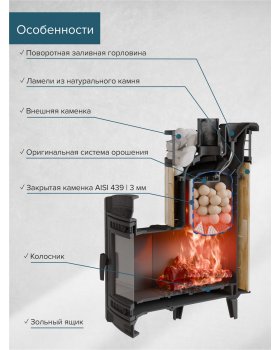 Печь банная «Атмосфера L» Окаменевшее дерево ЛАМЕЛЬ+СЕТКА-foto4