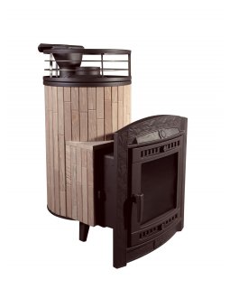 Печь банная «Атмосфера L» в ламелях Окаменевшее дерево ламель+сетка с тоннелем-foto2